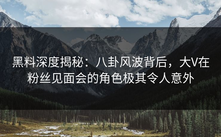 黑料深度揭秘：八卦风波背后，大V在粉丝见面会的角色极其令人意外